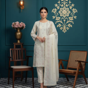 Rania’s Slub Lawn Light Sequins Embroidered 3-Piece Suit RNS-SLB-3PC-926