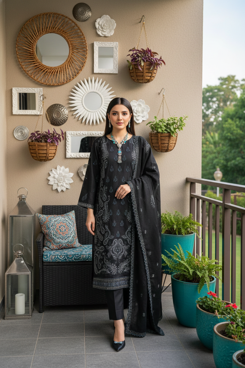 Rania’s Pure Cotton Paisley Embroidered 3-Piece Suit RNS-PCP3-922
