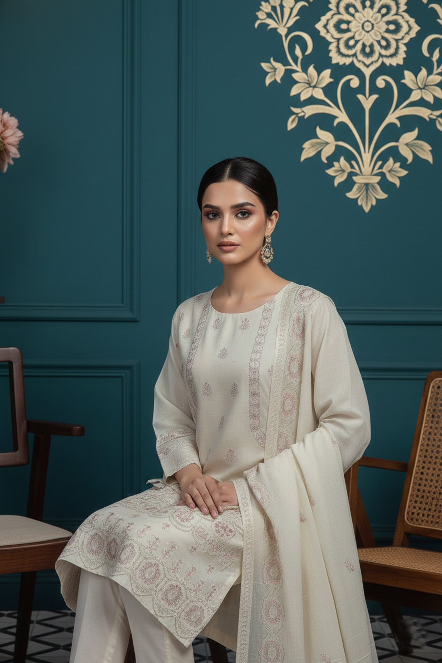 Rania’s Slub Lawn Light Sequins Embroidered 3-Piece Suit RNS-SLB-3PC-926 - Image 3