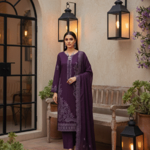 Rania’s Paisley Embroidered Slub Ribbon 3-Piece Suit RNS-SRB-PE3-848