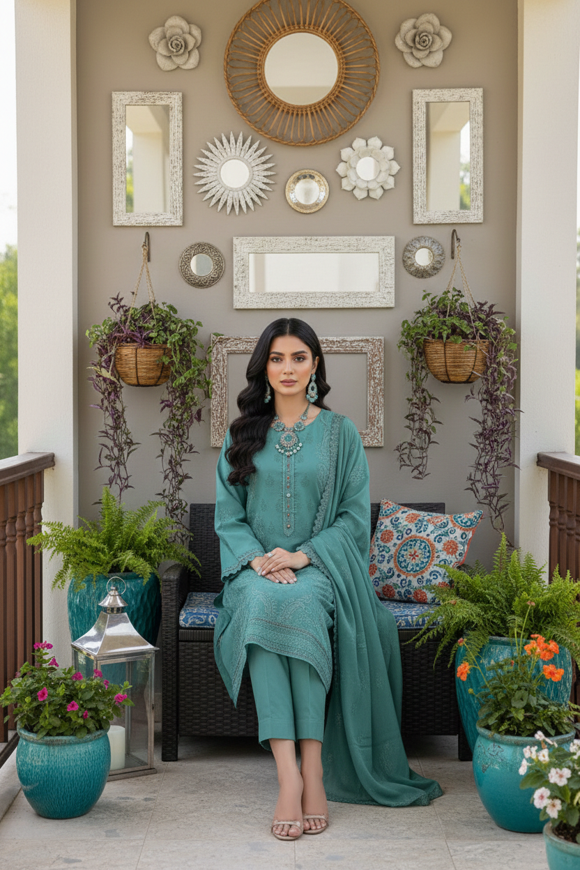Rania’s Pure Cotton Paisley Embroidered 3-Piece Suit RNS-PCP3-923