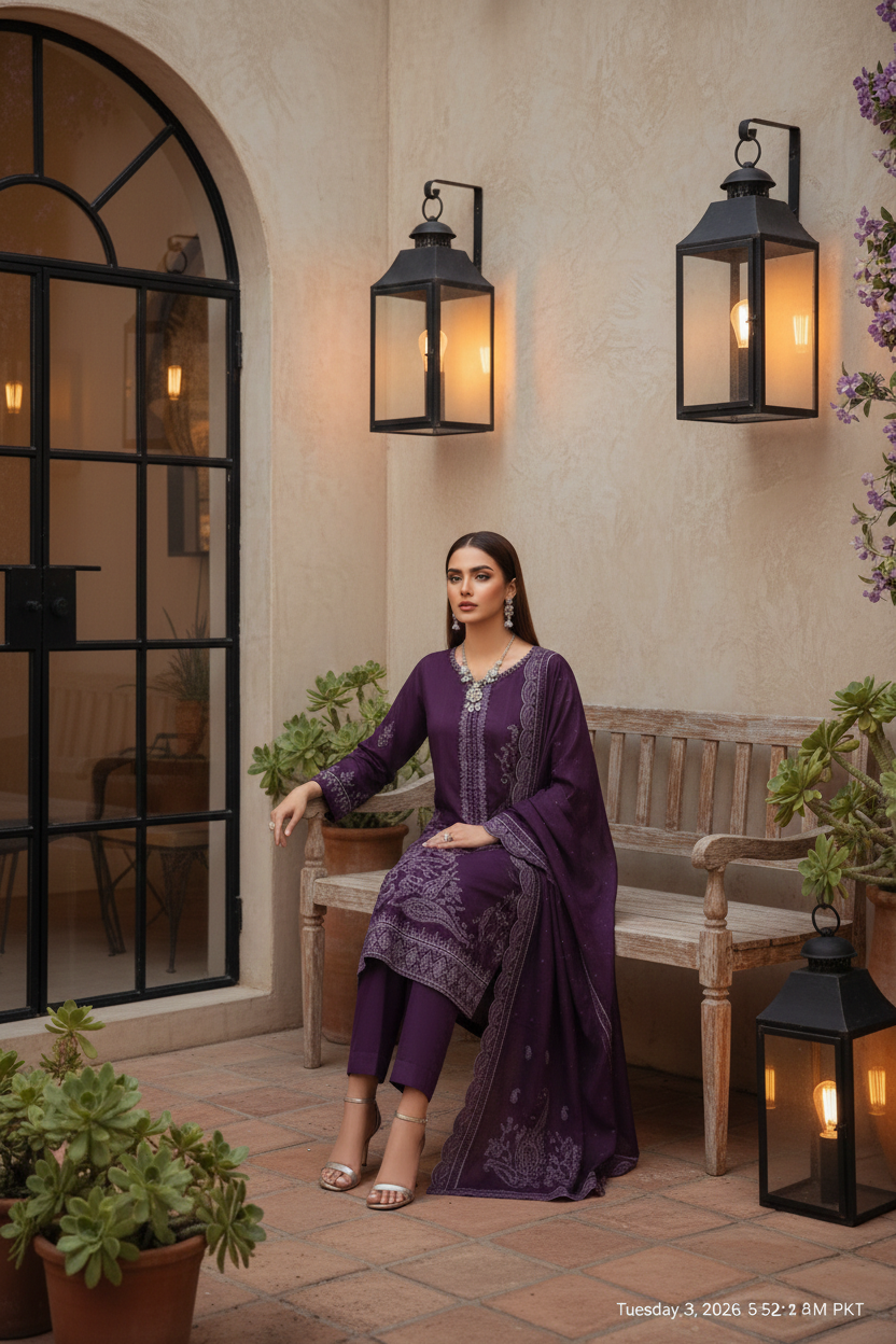 Rania’s Paisley Embroidered Slub Ribbon 3-Piece Suit RNS-SRB-PE3-848