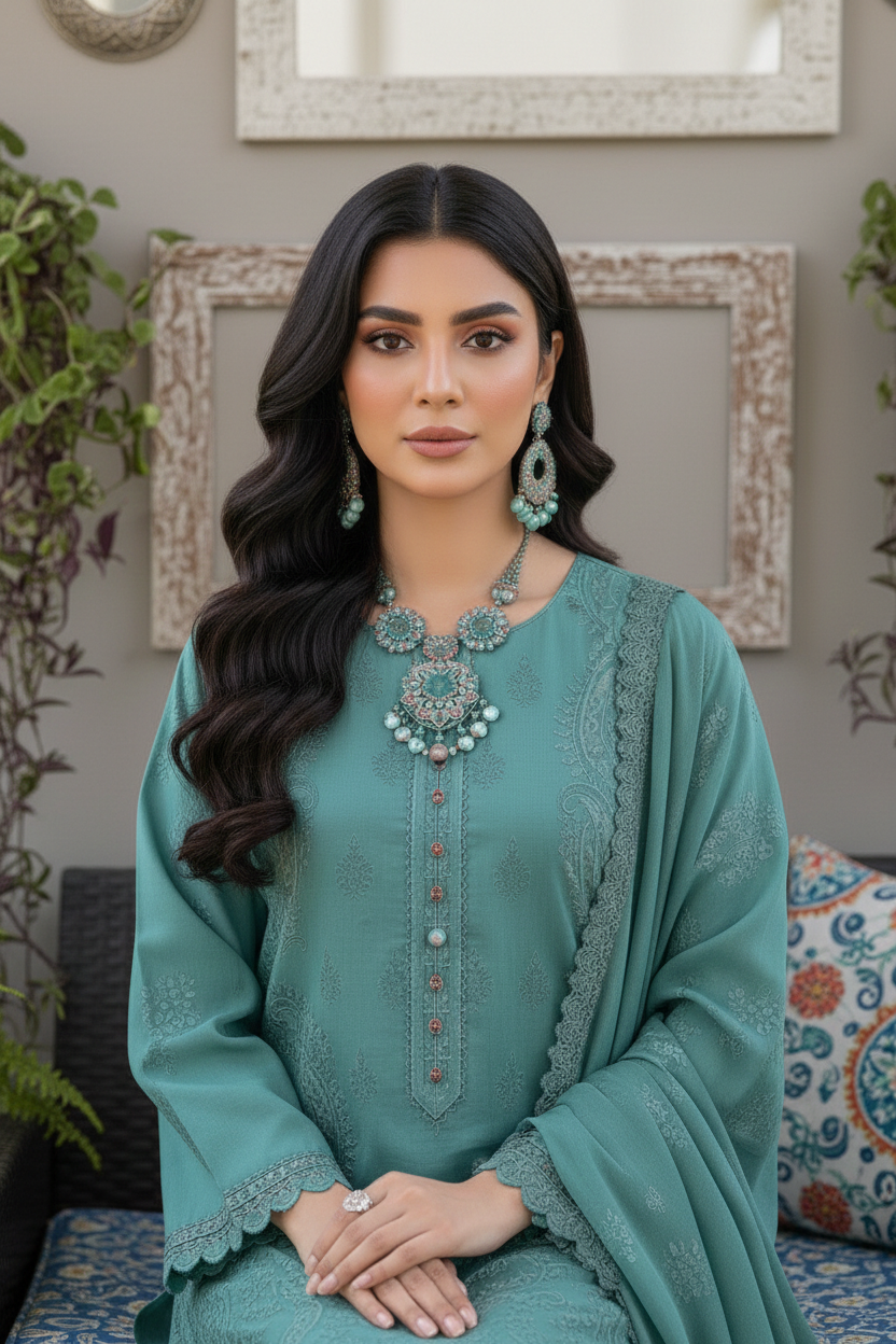 Rania’s Pure Cotton Paisley Embroidered 3-Piece Suit RNS-PCP3-923 - Image 3