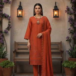 Rania’s Paisley Embroidered Slub Ribbon 3-Piece Suit RNS-SRB-PE3-849