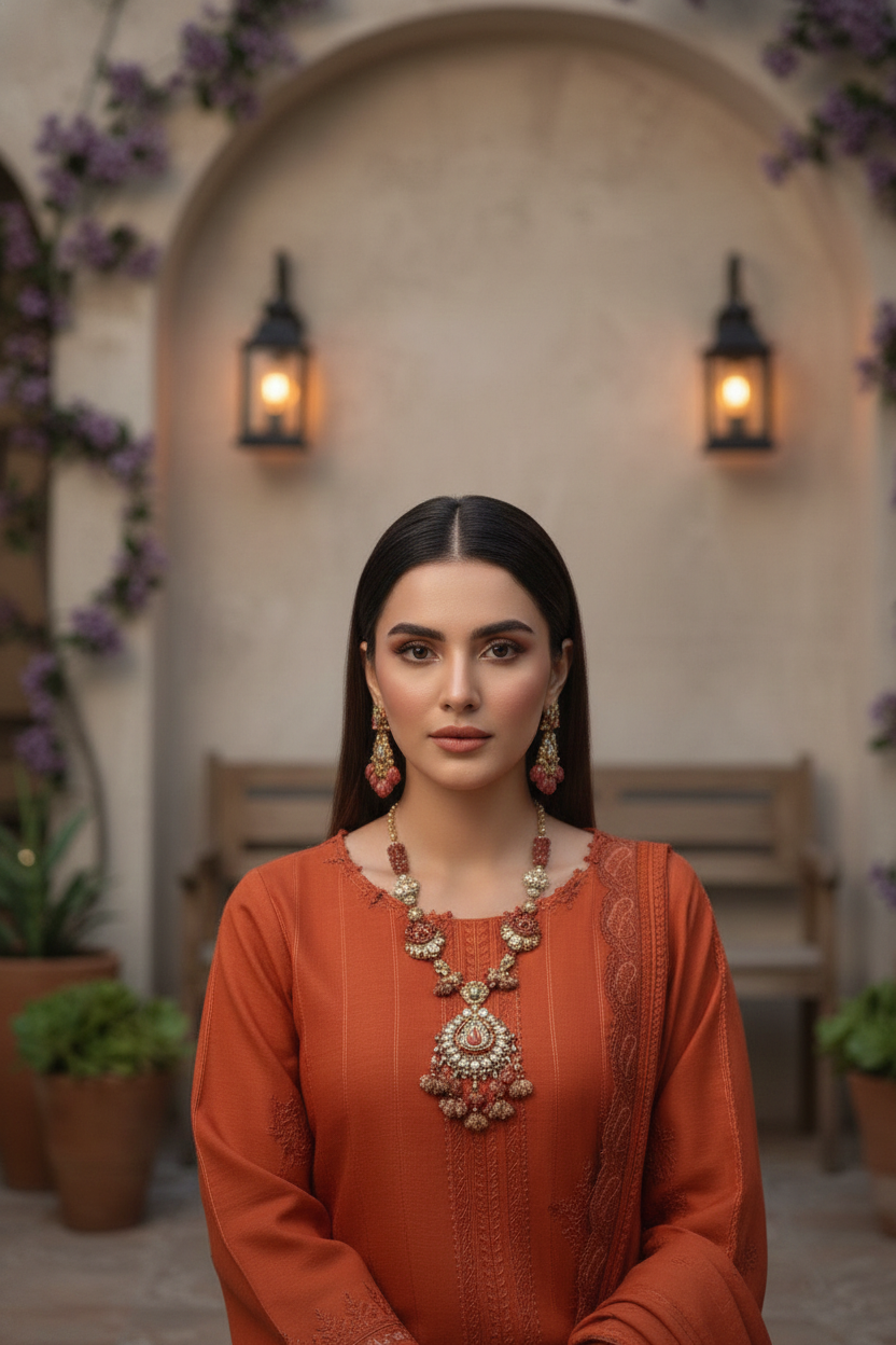 Rania’s Paisley Embroidered Slub Ribbon 3-Piece Suit RNS-SRB-PE3-849 - Image 3