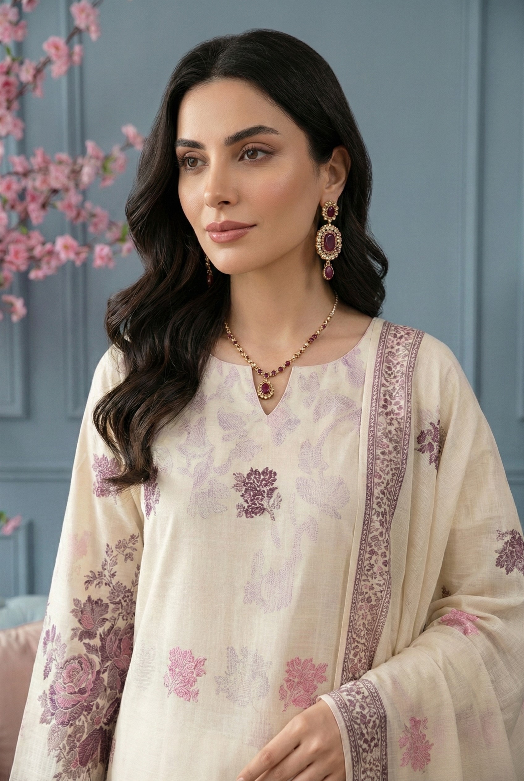 Rania’s Elegant Digital Brosha Jacquard Suit RNS-BRJ-ELG-509