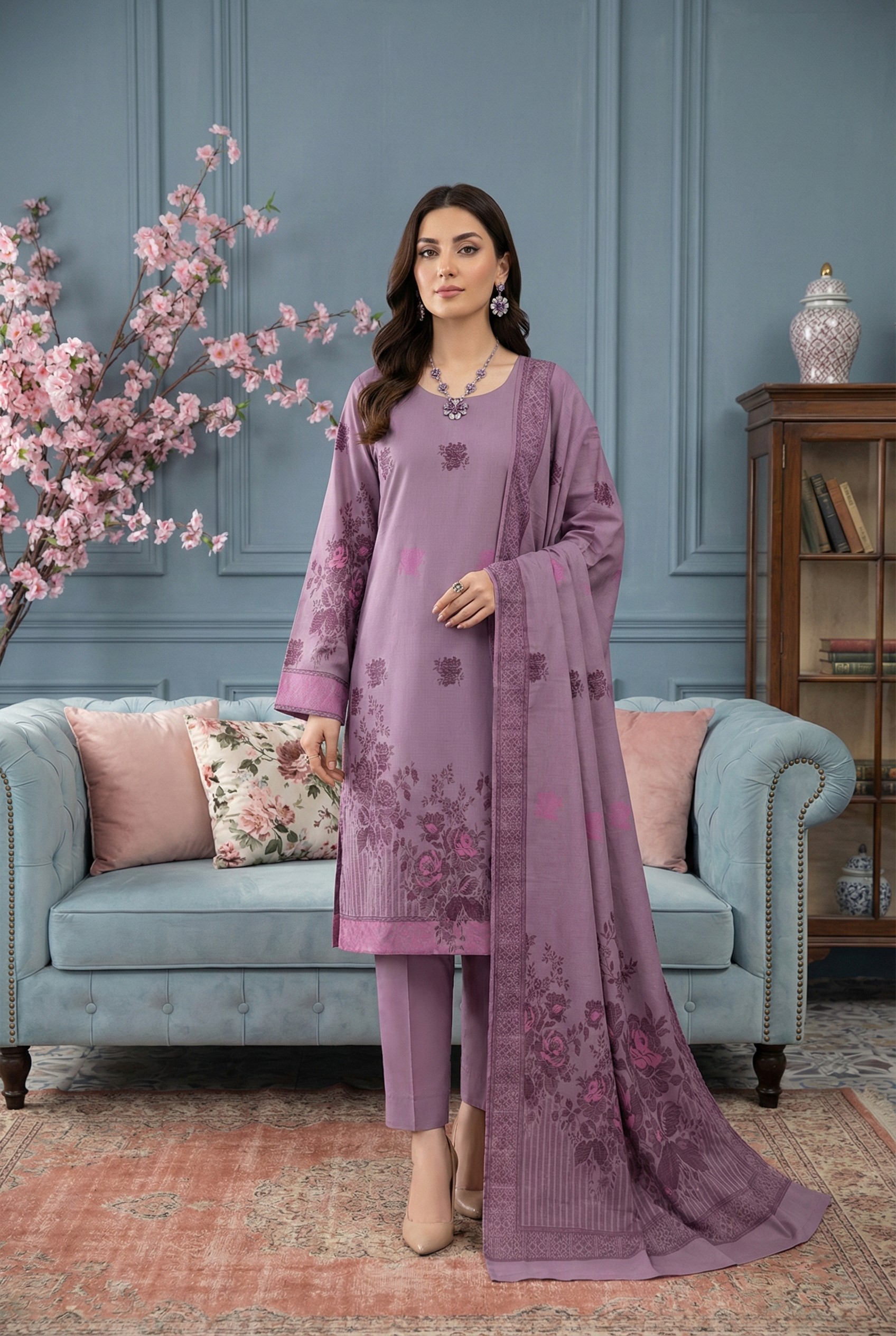 Rania’s Elegant Digital Brosha Jacquard Suit RNS-BRJ-ELG-513