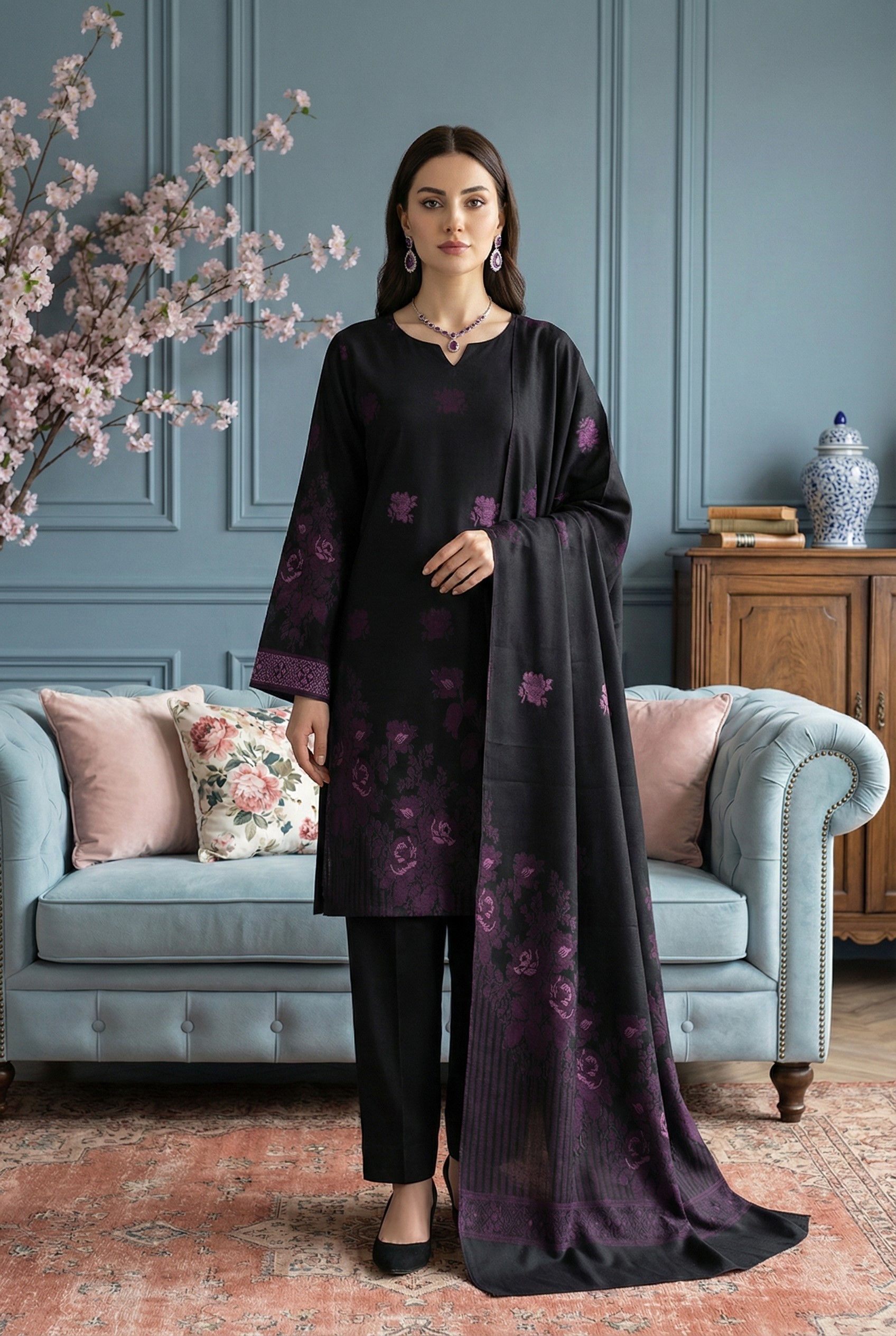Rania’s Elegant Digital Brosha Jacquard Suit RNS-BRJ-ELG-514