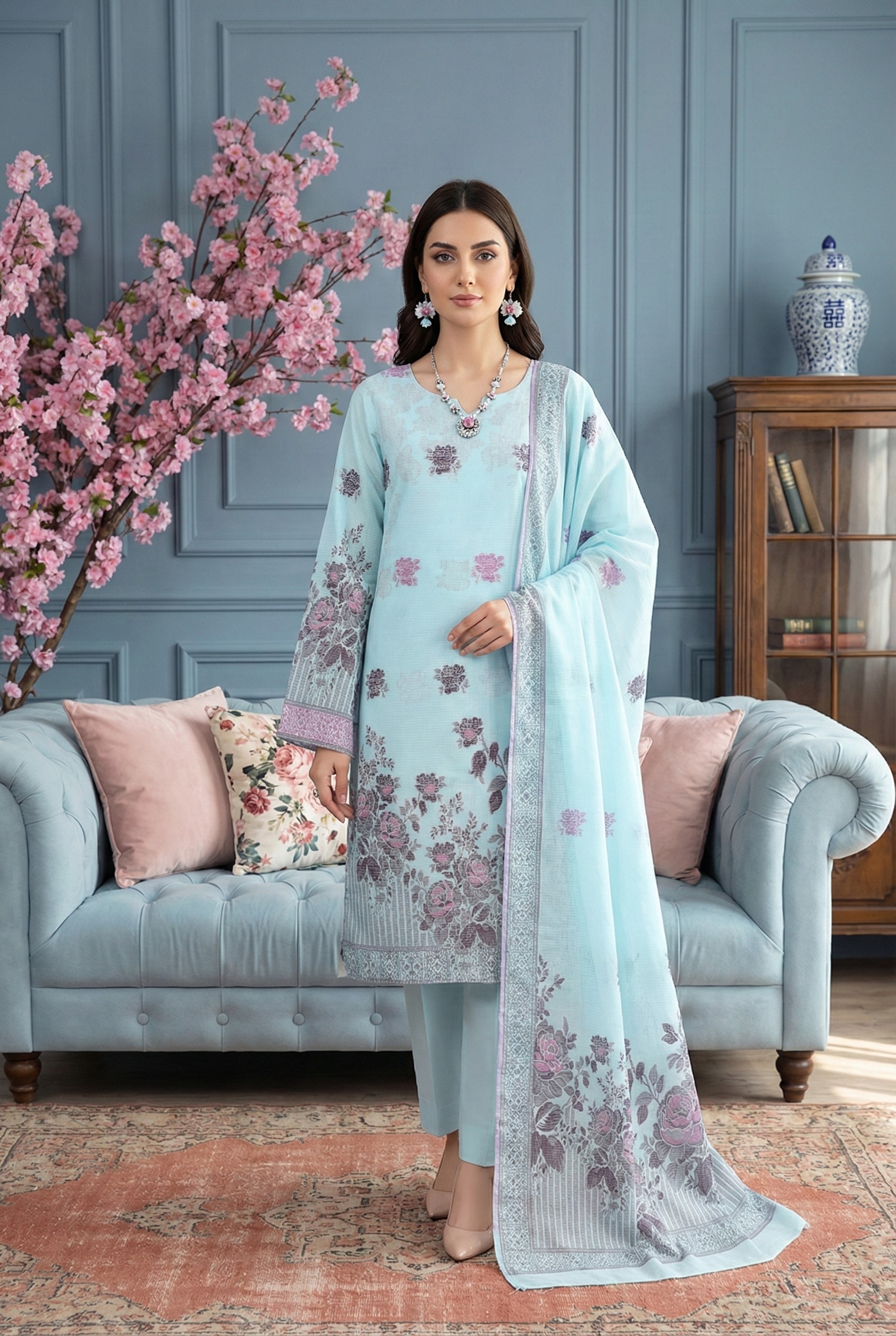 Rania’s Elegant Digital Brosha Jacquard Suit RNS-BRJ-ELG-511
